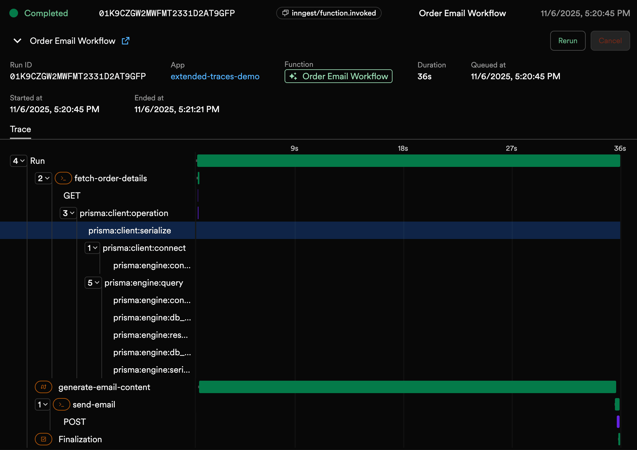 Extended Traces in the Inngest Dev Server