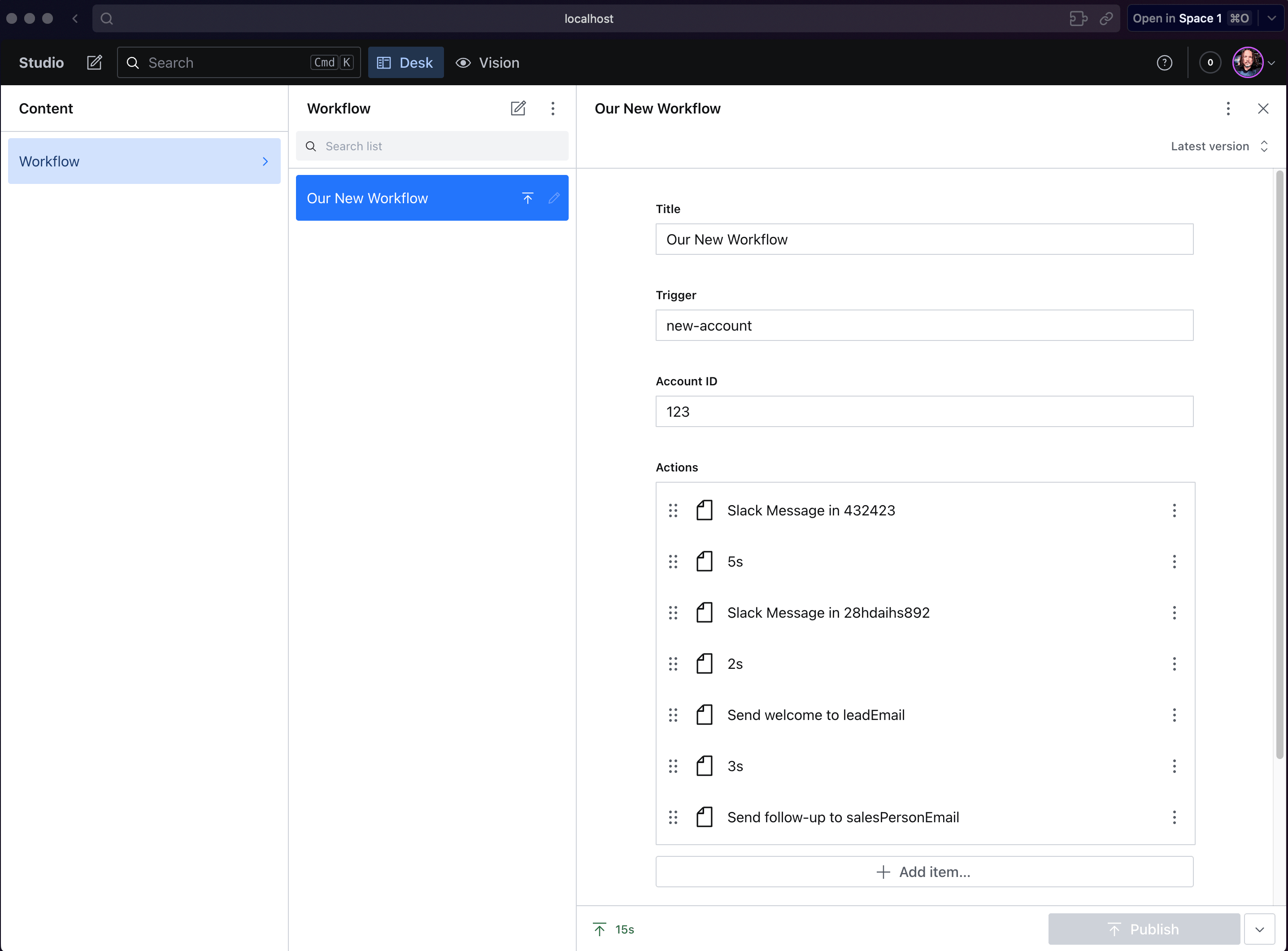 screenshot of the sanity studio ui