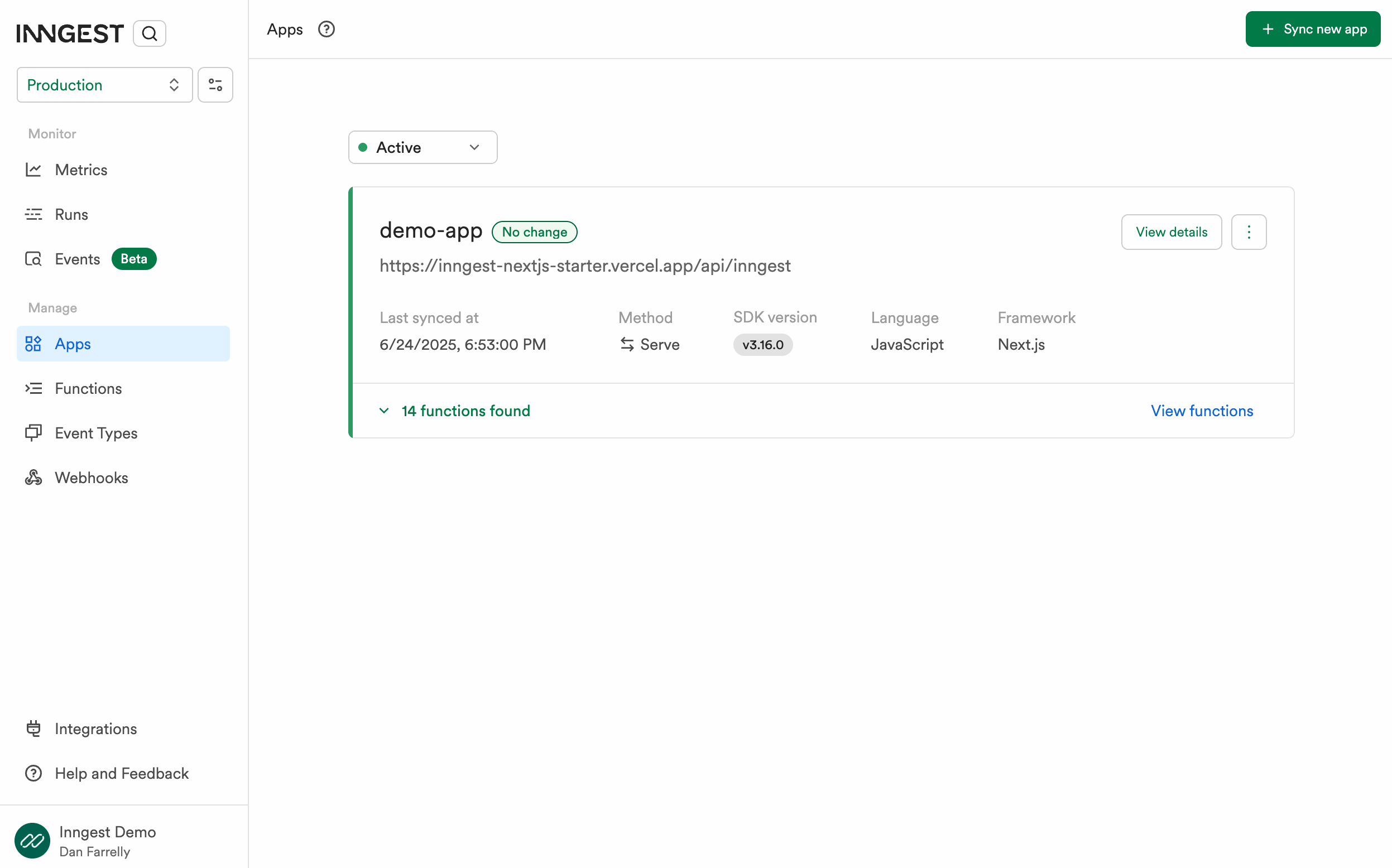 Inngest dashboard